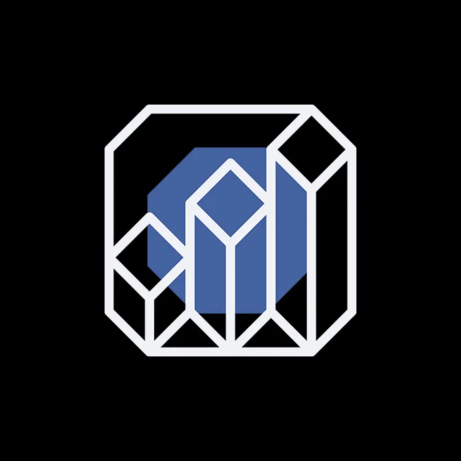 Icône de cristal géométrique, traits blancs et aplat bleu — Ethan Fender