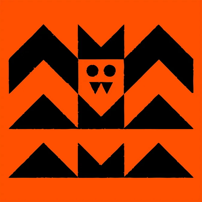 Emblème orange et noir composé de triangles — Ethan Fender