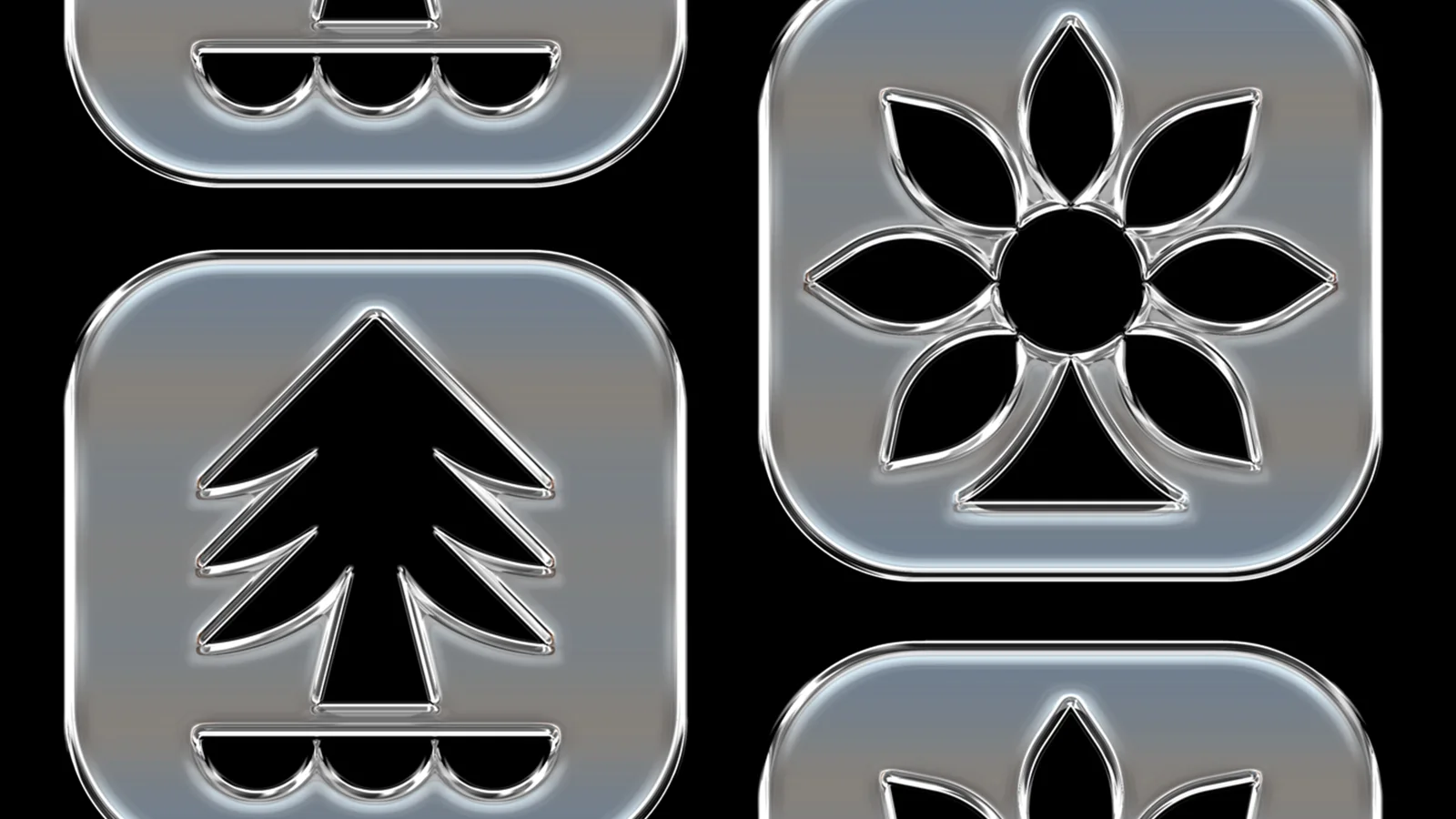 Icônes d’éléments naturels en formes pleines et effet chrome — Ethan Fender