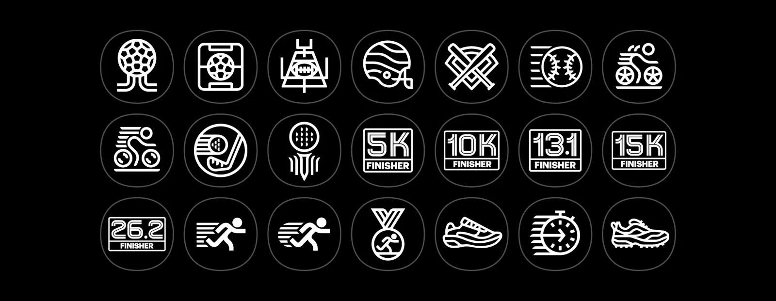 Grille d’icônes de sports en traits blancs — Ethan Fender