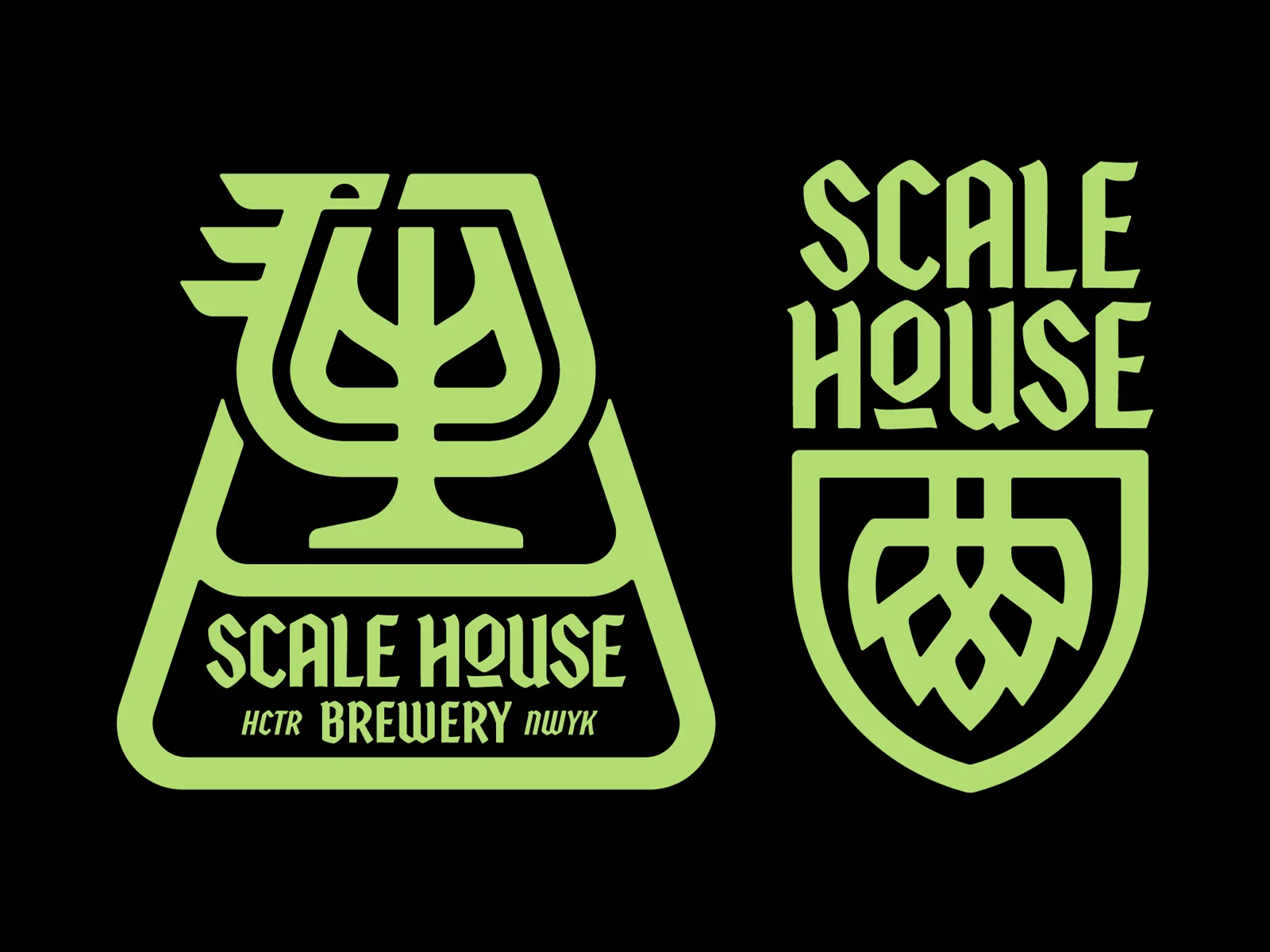 Badges de la brasserie Scale House, vert sur fond noir — Ethan Fender