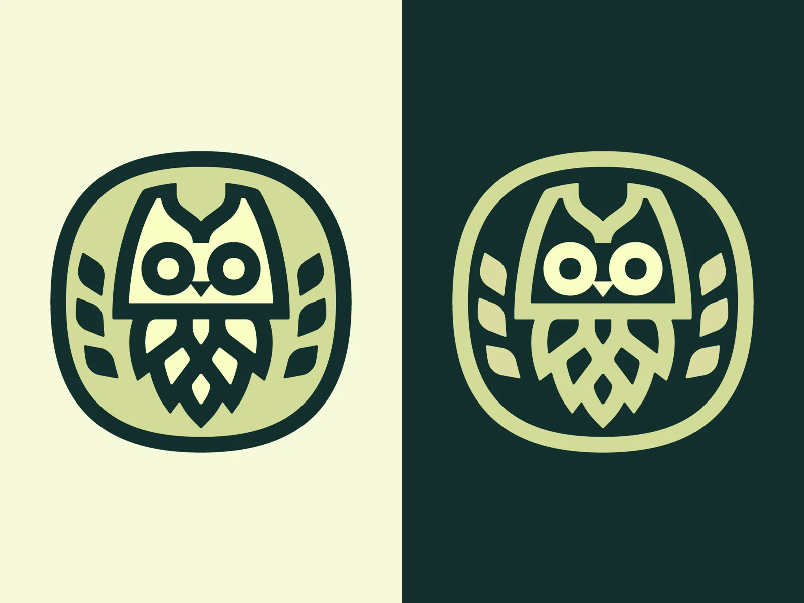 Badges de chouettes et de houblon, vert et crème — Ethan Fender