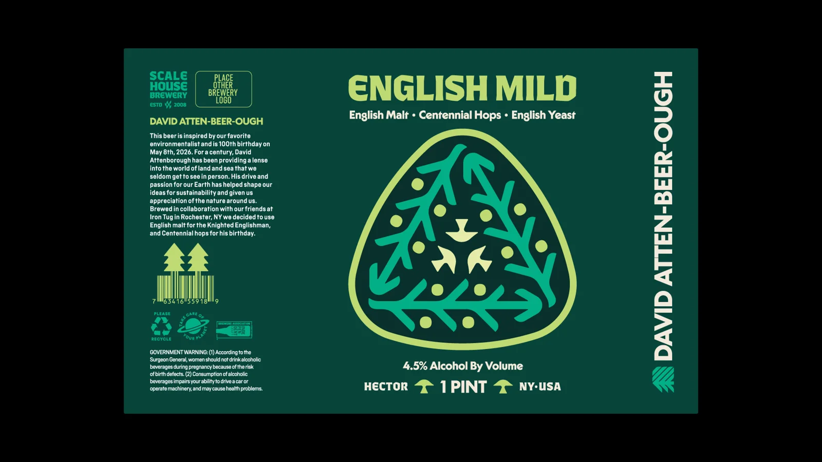 Étiquette English Mild avec triangle vert au centre — Ethan Fender
