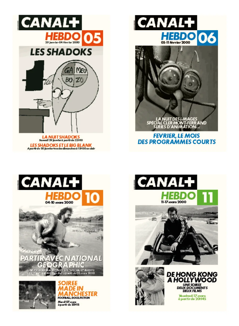 Quatre affiches de la revue Canal+ Hebdo, numéros 5, 6, 10 et 11 — Étienne Robial