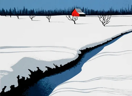 Orchard Barn and Stream — Eyvind Earle