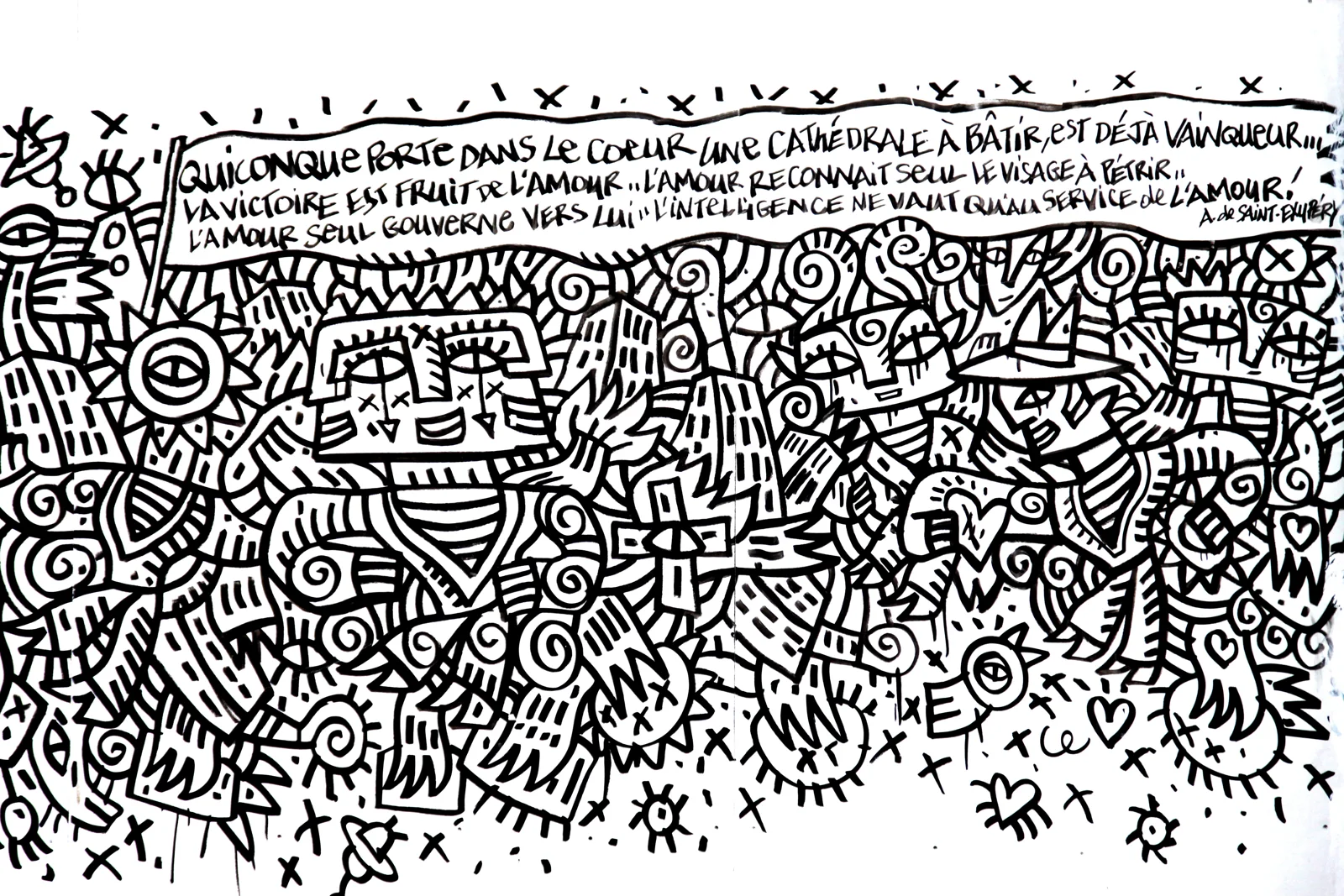 Fresque, texte et dessins